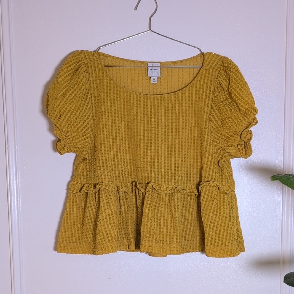 Maeve‎ Golden Waffle Knit Peplum Blouse